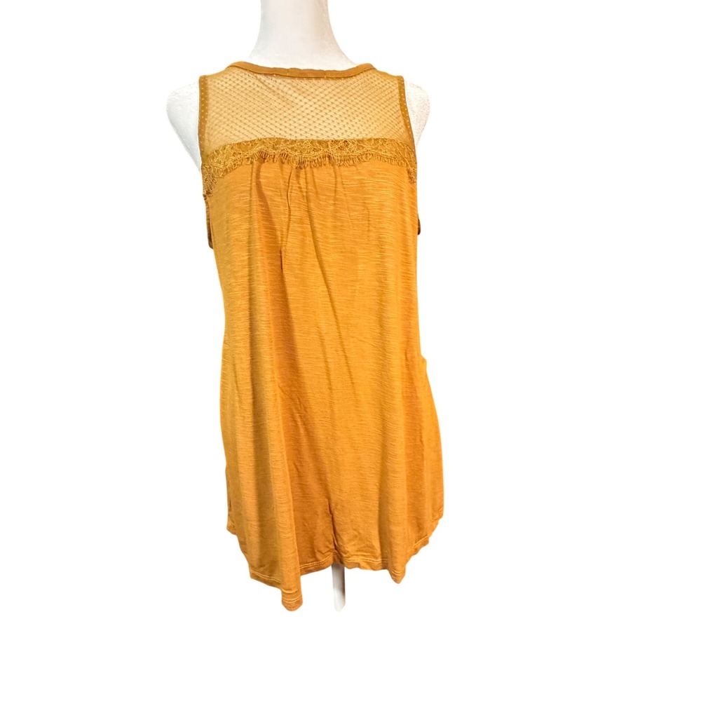 Maurices W XL Mustard Boho Yellow Lace & Mesh Yoke Strappy Back Tank Top Indie